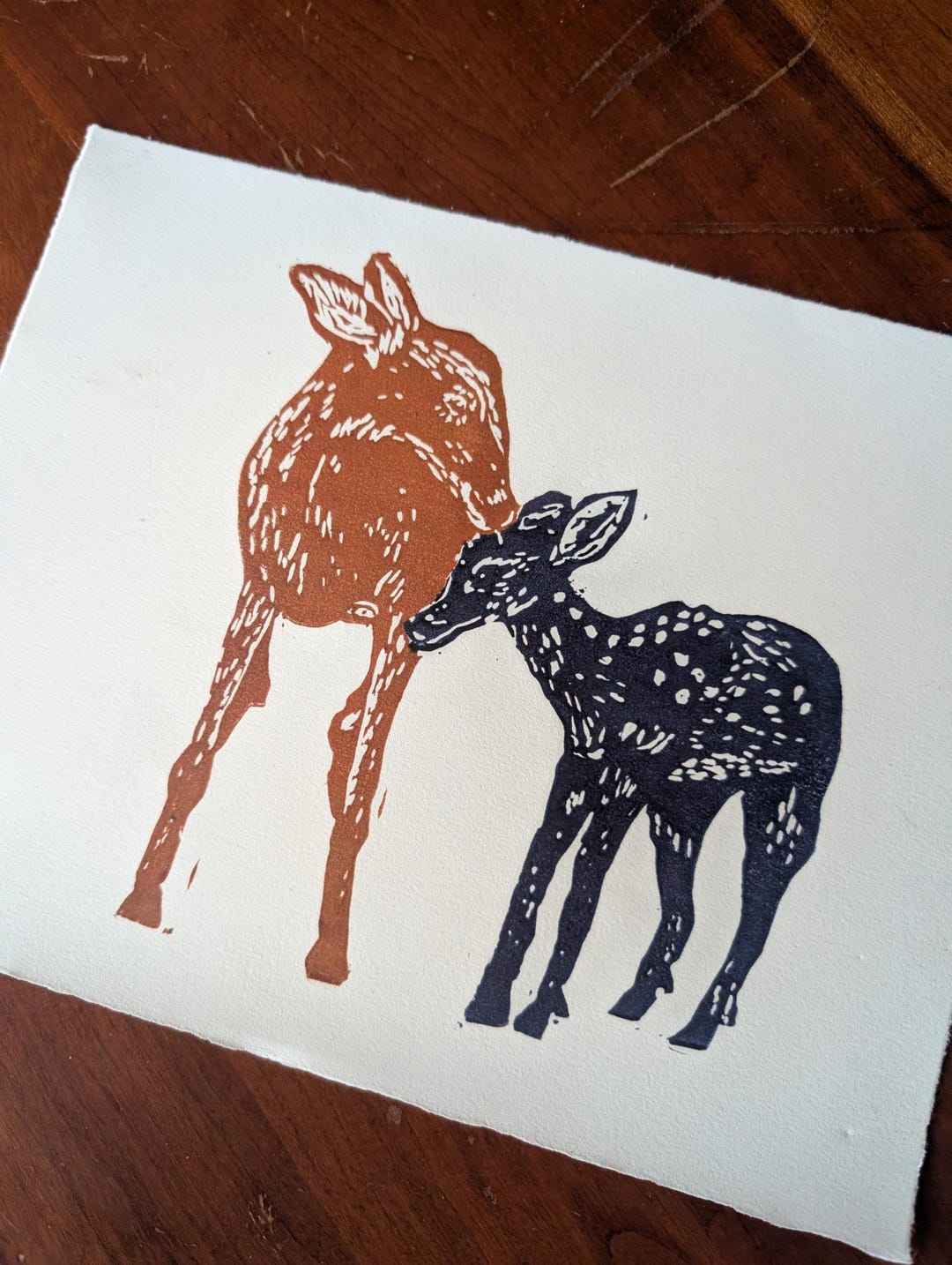 You Missed a Spot, Dear - Doe and Fawn Linocut - Block Print - Original ...