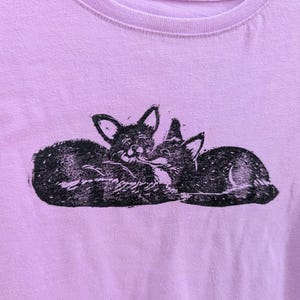 t shirt &quot;fox pair&quot; handprinted block print
