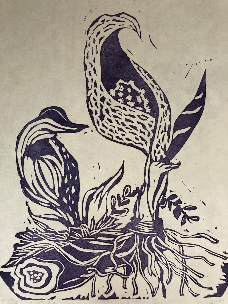 Spring Break Linocut Native Spring Plant Linocut -