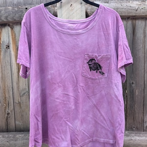 t shirt &quot;chickadee&quot; handprinted block print