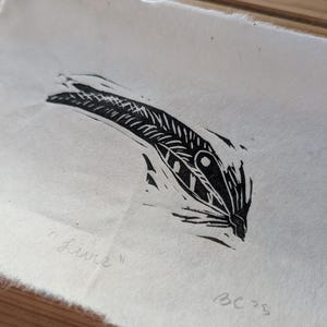 Fliegenfischen Blockdruck - &quot;&quot;Lure&quot;&quot; - Original Linolschnitt.&quot;