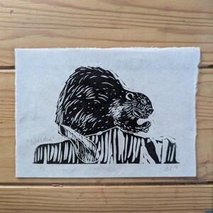 Beaver Linocut - &quot;Keystone Species&quot; - Original Handmade Print