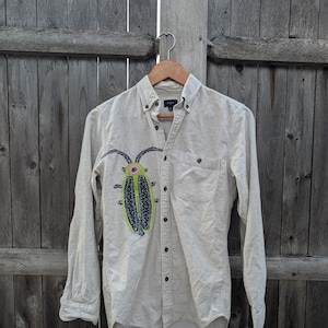 Button ups - lightning bug - with fabric scraps - upcycled, thrifted