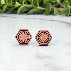 Star Wars First Order Symbol Earrings - Laser Engraved on Alder Wood - Hypoallergenic Titanium Post Earrings