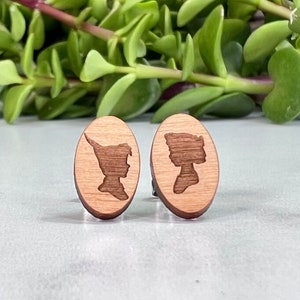 Disney Peter Pan and Wendy Darling Earrings Silhouette - Laser Engraved Wood Earrings - Hypoallergenic Titanium Post Earring Pair