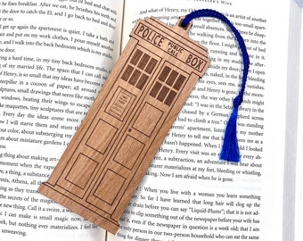 TARDIS Bookmark with Tassel - Laser Engraved Alder Wood - Doctor Who Book Mark