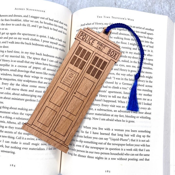 TARDIS Bookmark with Tassel - Laser Engraved Alder Wood - Doctor Who Book Mark