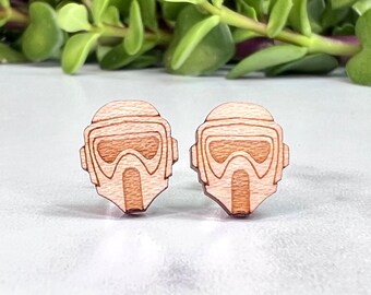 Star Wars Scout Trooper Earrings - Laser Engraved on Maple Wood - Hypoallergenic Titanium Post Earrings - Imperial Clone