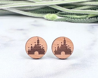 Vintage Disney Castle Logo Post Earrings - Sleeping Beauty's Castle - Titanium Post Earring Pair