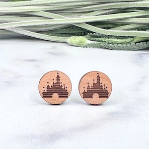 Vintage Disney Castle Logo Post Earrings - Sleeping Beauty's Castle - Titanium Post Earring Pair