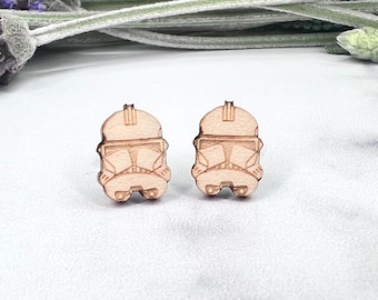 Star Wars Clone Trooper Maple Wood Earrings – Hypoallergenic Titanium Posts