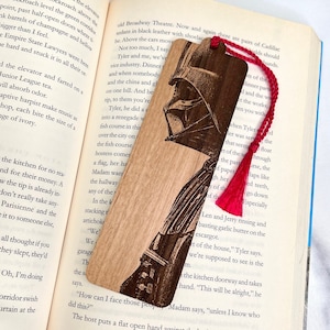 Star Wars Darth Vader Mask Bookmark with Tassel - Add Your Custom Text to Back - Laser Engraved Wood - Anakin Skywalker Sith Book Mark