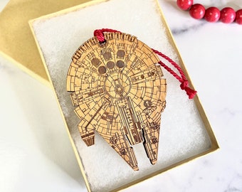 CUSTOM Star Wars Millennium Falcon Ornament - Christmas Tree Ornament - Han Solo Chewie - Personalization Available - Add Gift Card Holder