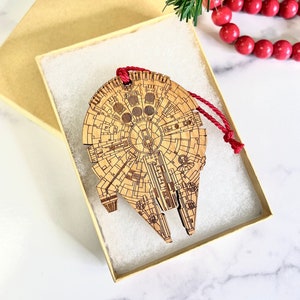 CUSTOM Star Wars Millennium Falcon Ornament - Christmas Tree Ornament - Han Solo Chewie - Personalization Available - Add Gift Card Holder
