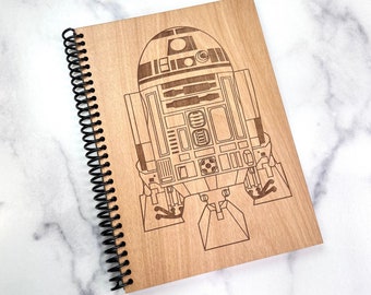 Star Wars R2-D2 Wood Notebook - Laser Engraved Alder Hardwood