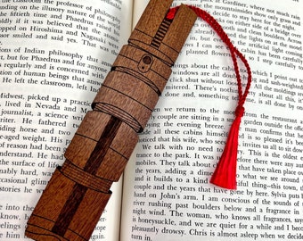Star Wars Stranger Lightsaber Bookmark with Tassel - Laser Engraved Mahogany Wood - Qimir Book Mark