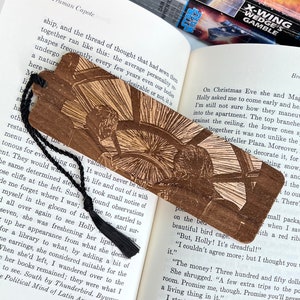 Star Wars Hyperdrive Bookmark with Tassel - Laser Engraved Wood - Millennium Falcon Han Chewie
