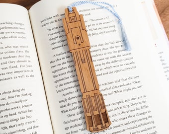 Star Wars Ben Solo Lightsaber Bookmark with Tassel - Laser Engraved Alder Wood - Light Saber Book Mark