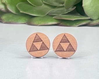 Zelda TriForce Circle Earrings - Laser Engraved on Alder Wood - Nintendo Legend of Zelda - Hypoallergenic Titanium Post Earrings