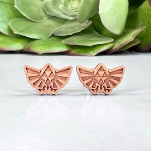 Zelda TriForce Wingcrest Earrings - Laser Engraved on Alder Wood - Nintendo Legend of Zelda