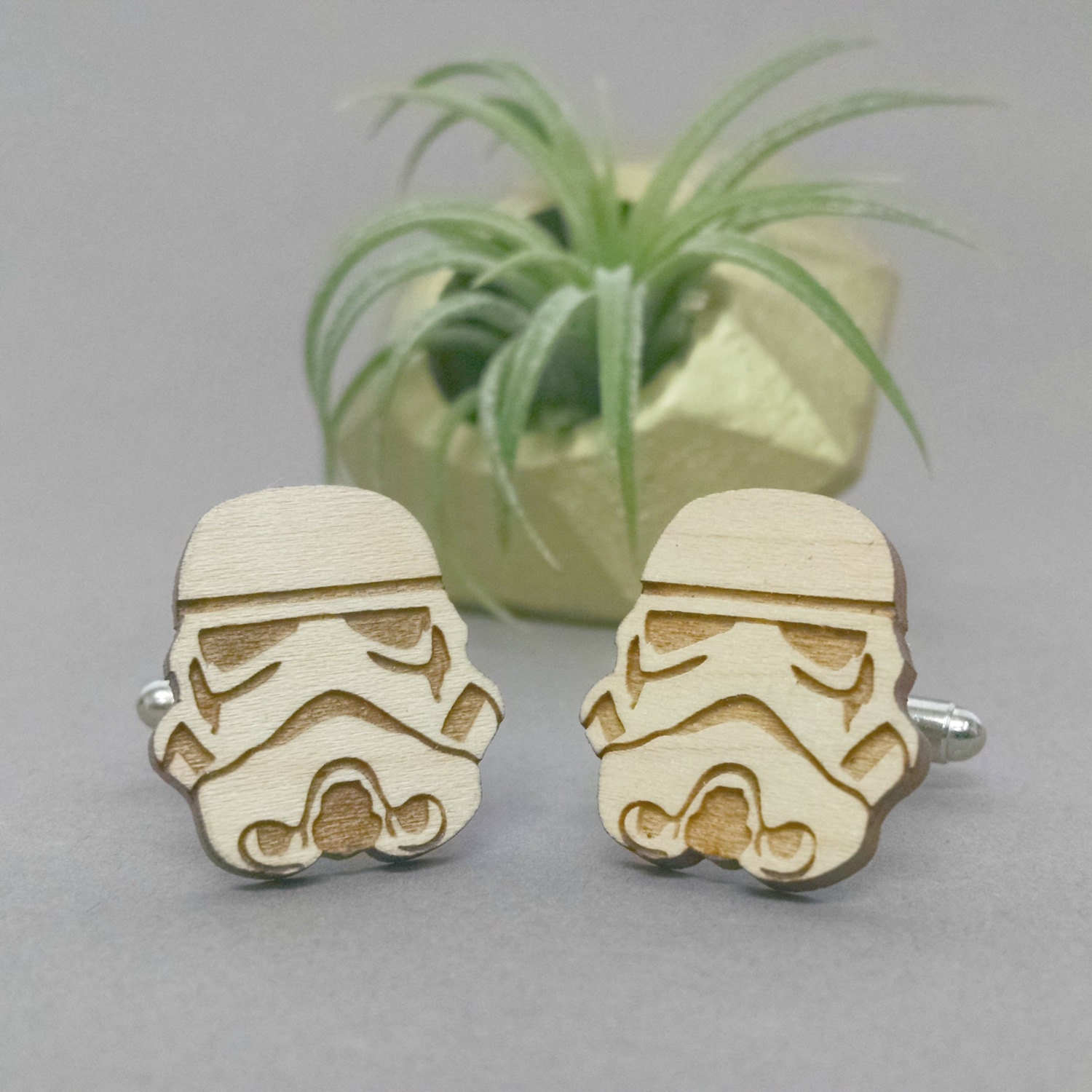Star Wars StormTrooper Cuff Links - Laser Engraved on Maple Wood - Cufflinks Pair