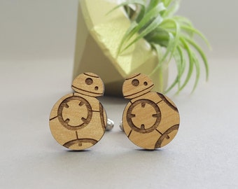Star Wars BB8 Cuff Links - Laser Engraved on Alder Wood - BB-8