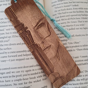 Star Wars Rey with Staff Bookmark with Tassel Add Your Custom Text to Back Laser Engraved Wood Rey Skywalker image 3