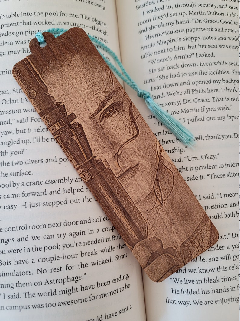 Star Wars Rey with Staff Bookmark with Tassel Add Your Custom Text to Back Laser Engraved Wood Rey Skywalker image 3