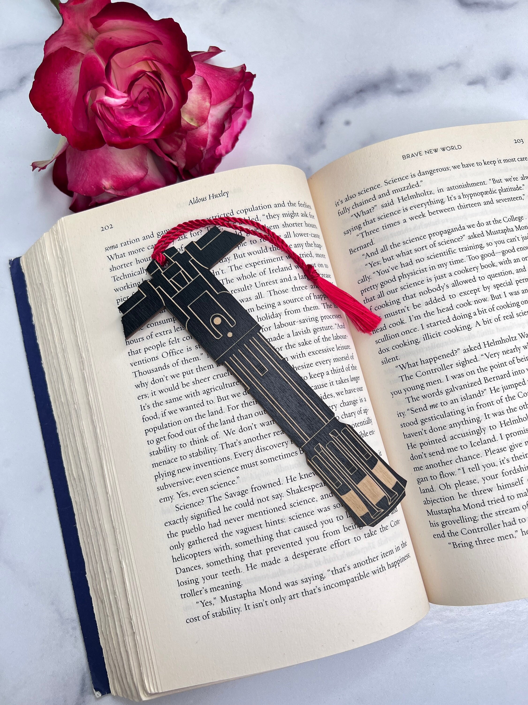 Star Wars Kylo Ren Lightsaber Bookmark with Tassel - Laser Engraved Alder Wood - Light Saber Book Mark