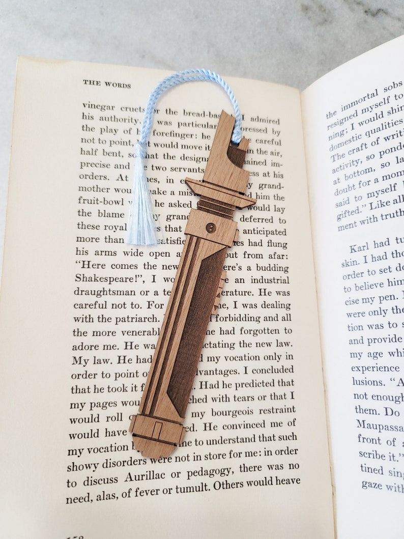 Star Wars Rebels Kanan Jarrus Lightsaber Bookmark with Tassel Laser Engraved Alder Wood Light Saber Book Mark Caleb Dume image 3