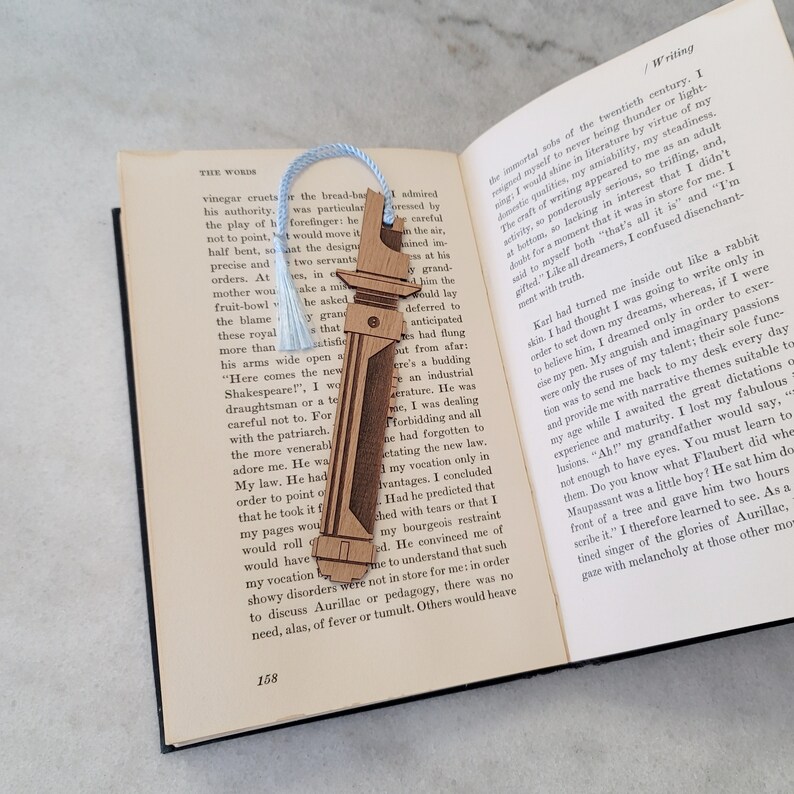 Star Wars Rebels Kanan Jarrus Lightsaber Bookmark with Tassel Laser Engraved Alder Wood Light Saber Book Mark Caleb Dume image 2