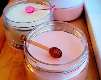 Honey pot Lip Balm, Handcrafted Pure Beeswax, Raw Honey, & Shea butter lip balms and chapsticks. Honey dipper applicator