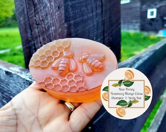 Mango Clementine RAW Homestead Honey Glycerin Soap -Sensitive Skin Moisturizing, Natural Gentle Face + Body Cleanser Bar - Handcrafted By me