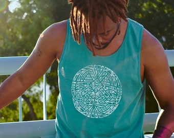 Men's Tank Tops, Sacred Geometry Tank Top, Abstract Psychedelic Tank Top Clothing for Men and Women, Unisex Slim Fit Teal Blue Tank Tops