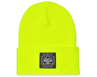 Neon Yellow Rave Beanie Hat, Gifts for Stoners and Ravers, Stoner Rave Hats Clothing, Neon Rave Wear, Bright Festival Beanie, Fluorescent