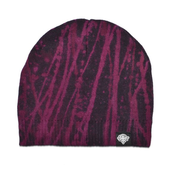 Beanie, Unique Winter Beanie Hat for Women and Men, Cute Fashion Slouchy Black and Magenta Pink Beanie, Dope Cool One of A Kind Beanie Art