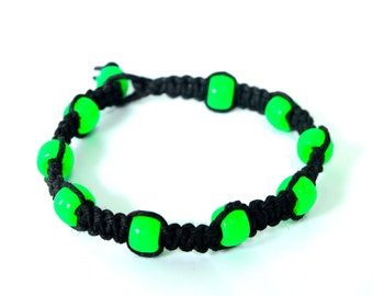 Custom Hemp Bracelet, Black Hemp Bracelet, Neon Green Beads, Custom Hemp Anklet, Black Anklet