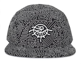 5 Panel Camper Hat Five Panel Cap Structured Flat Brim Snap Back Geometric Abstract Psychedelic Style Hat Gift for Men and Women Hat Lovers