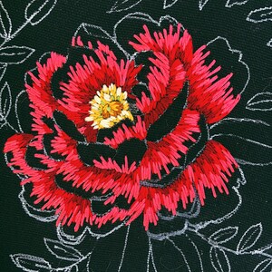 Peony Embroidery Pattern Intermediate Tutorial image 3