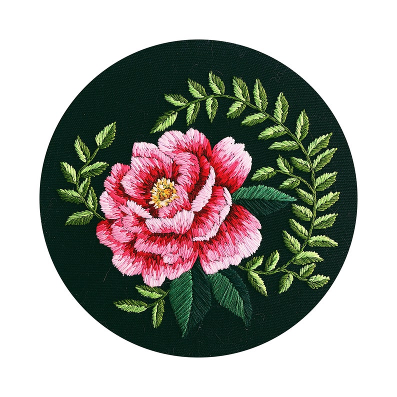 Peony Embroidery Pattern Intermediate Tutorial image 1