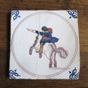 Original Antike Niederländische Polychrome Delfter Fliesen, Handgemalt