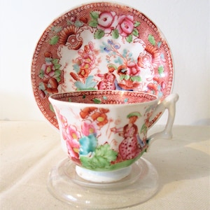 Antique Early 19th Century English Oriental Hand Painted Cups & Saucers Set of 6