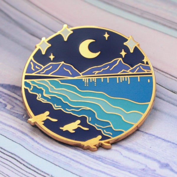 Bioluminescent Bay Enamel Pin: Glow in the Dark Turtle Lapel Pin