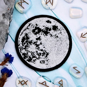Full Moon Glow in the Dark Iron On Patch Embroidered Flair Space Planets Pin Magical Accessories Moon Phase Planets UV Accessories image 1