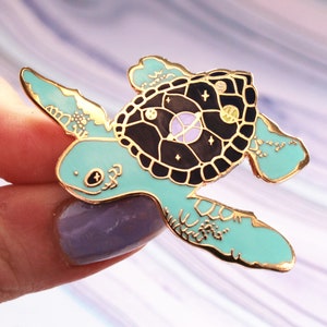 Space Turtle Hard Enamel Pin - Gold Metal Mermaid Lapel Pin - Planets Solar System Stars - Ocean Sea Creatures - Sea Tortoise Badge