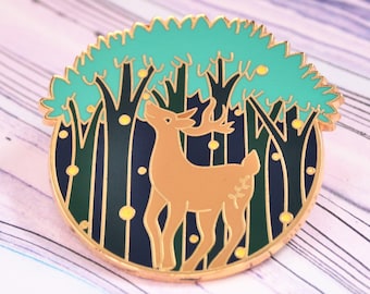 Firefly Forest Hard Enamel Pin - Glow in the Dark Enamel Pin - Deer Lapel Pin - Stag Enamel Pin - Tree Enamel Pin - Fireflies Pin