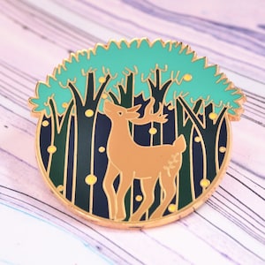 Firefly Forest Hard Enamel Pin Glow in the Dark Enamel Pin Deer Lapel Pin Stag Enamel Pin Tree Enamel Pin Fireflies Pin image 1