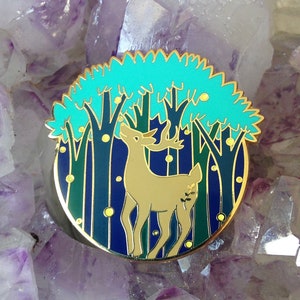 Firefly Forest Hard Enamel Pin Glow in the Dark Enamel Pin Deer Lapel Pin Stag Enamel Pin Tree Enamel Pin Fireflies Pin image 6