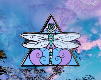 Dragonfly Hard Enamel Pin - Glow in the Dark Lapel Pin - Third Eye Magic Brooch - Dragon Fly Pin - Sacred Geometry Pin - UV Hat Pins