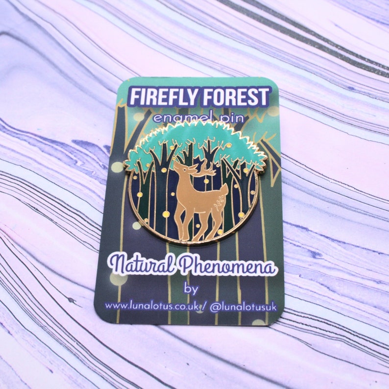 Firefly Forest Hard Enamel Pin Glow in the Dark Enamel Pin Deer Lapel Pin Stag Enamel Pin Tree Enamel Pin Fireflies Pin image 4